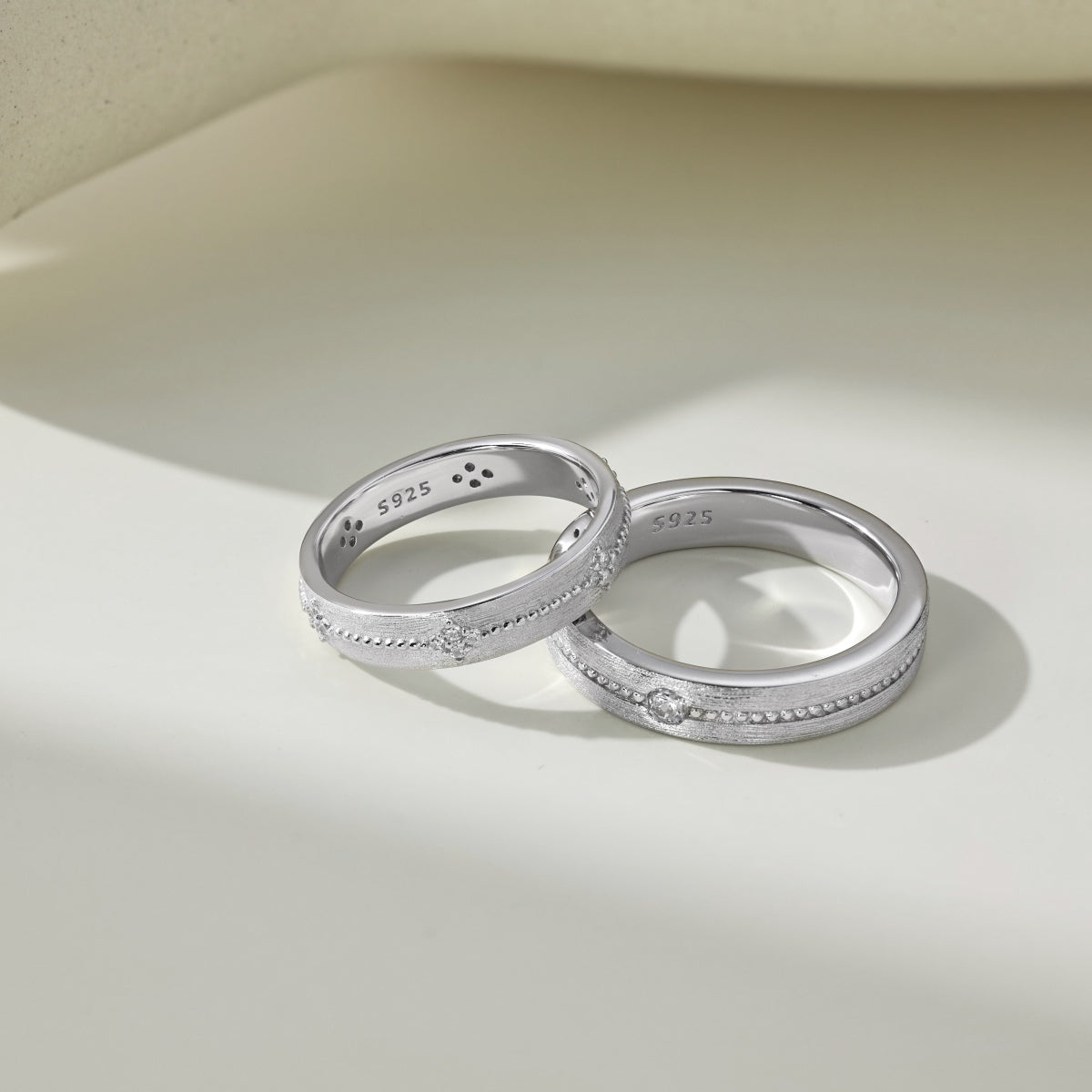 Flydeer Wedding Matching Couple Rings for Women - 925 Sterling Silver Zirconia Flower Design & Beaded Matte-Brushed Finish Lover Ring for Her Silver Size 5-8