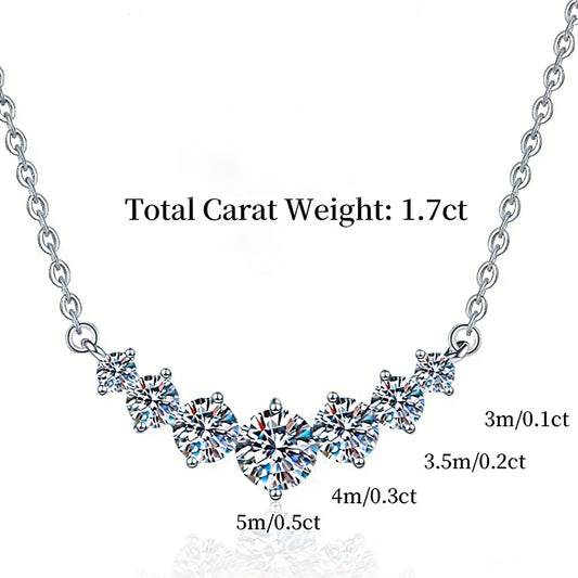 Flydeer Necklaces for Women 925 Sterling Silver 7 Stone Curved Smile Necklace 5A CZ Pendant Necklace Jewelry Gifts for Women 1.7-5CT