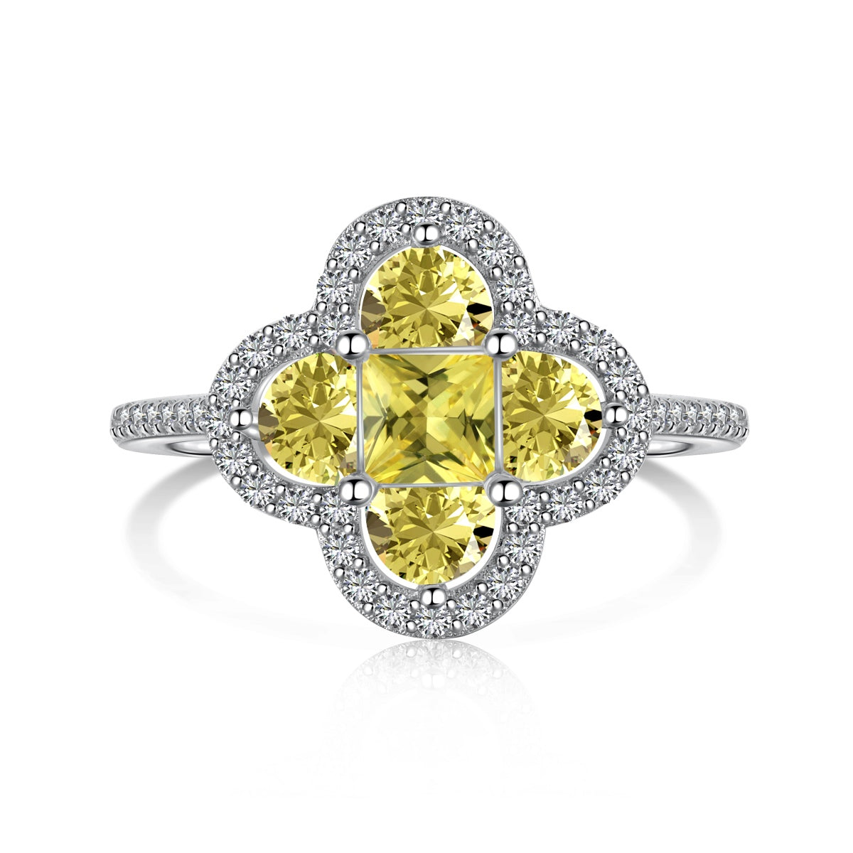Flydeer Four Leaf Clover Engagement Ring for Women DY120712-S-W-WH