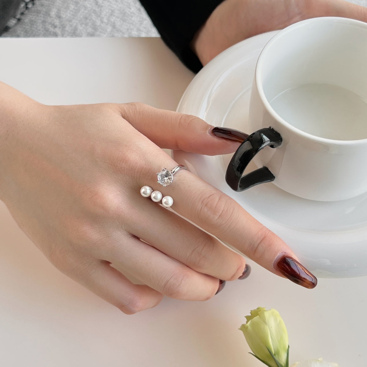 Flydeer Wedding Band for Women 925 Silver Open Ring DY120876-S-W-WH