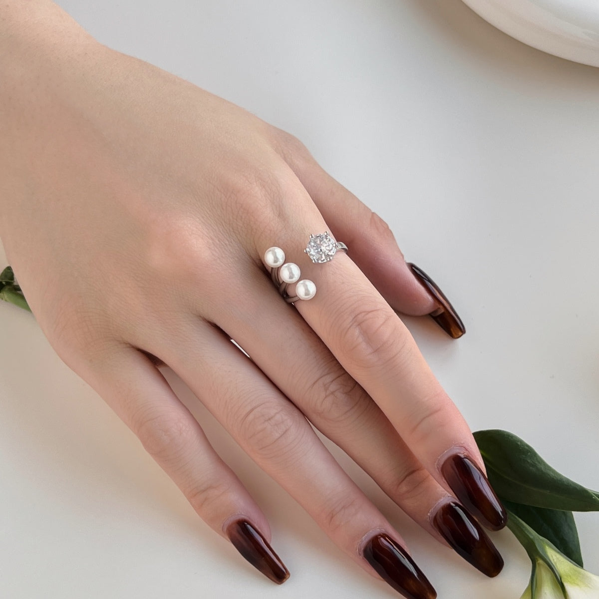 Flydeer Wedding Band for Women 925 Silver Open Ring DY120876-S-W-WH