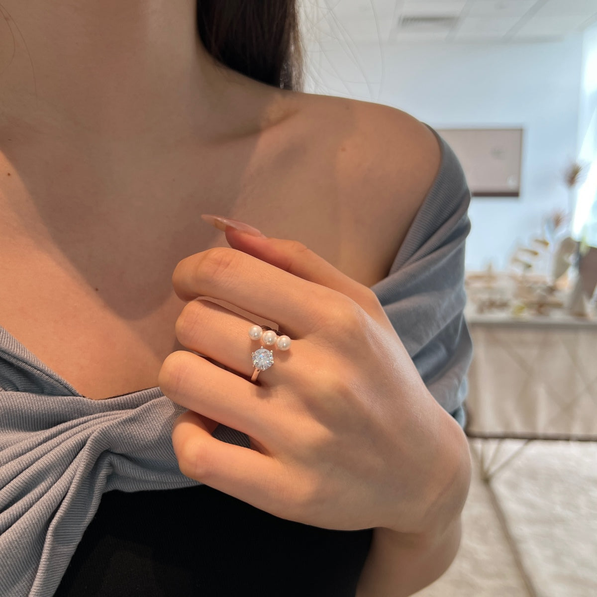 Flydeer Wedding Band for Women 925 Silver Open Ring DY120876-S-W-WH