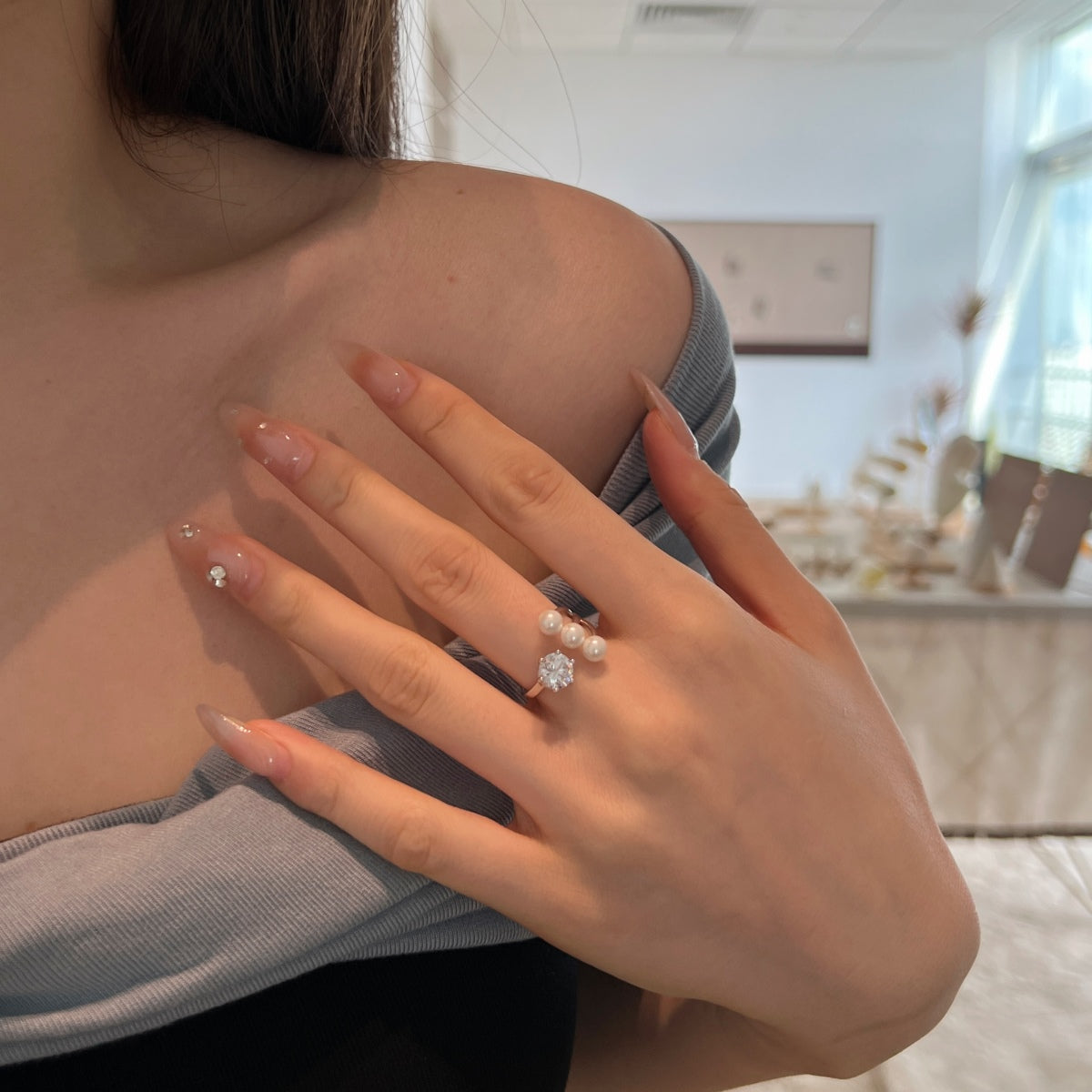 Flydeer Wedding Band for Women 925 Silver Open Ring DY120876-S-W-WH