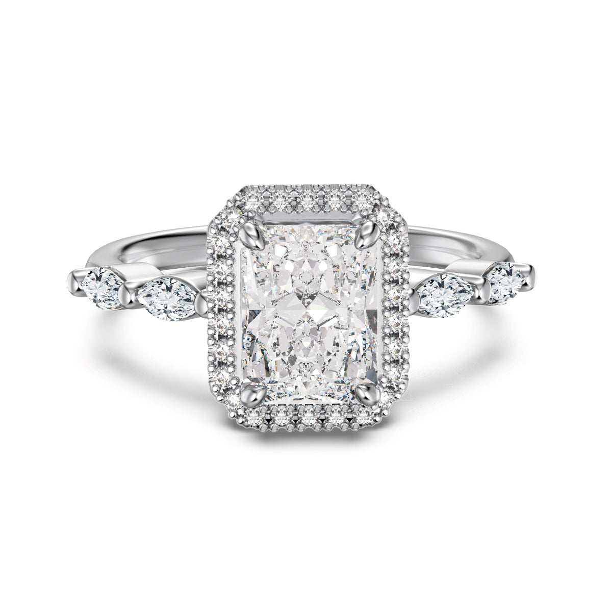 Flydeer 2ct Engagement Wedding Rings for Women 925 Sterling Silver Halo Radiant Cut Wedding Promise Rings for Her 8A CZ Size 5-9