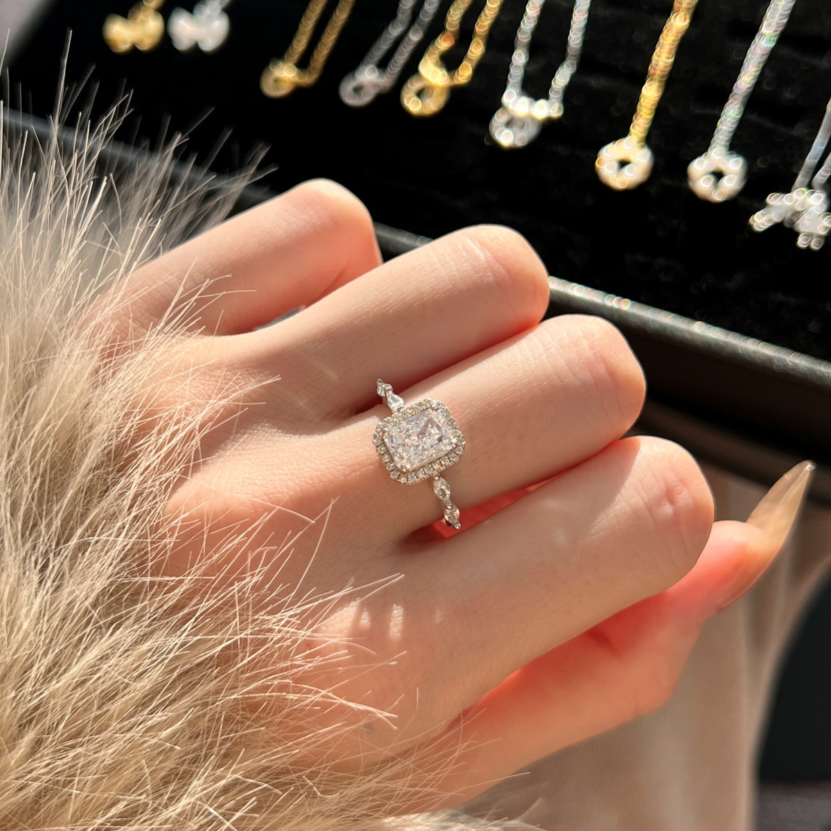 Flydeer 2ct Engagement Wedding Rings for Women 925 Sterling Silver Halo Radiant Cut Wedding Promise Rings for Her 8A CZ Size 5-9