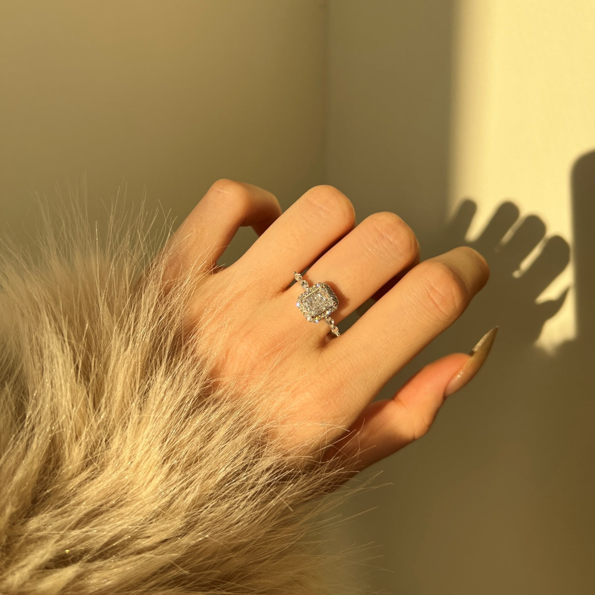 Flydeer 2ct Engagement Wedding Rings for Women 925 Sterling Silver Halo Radiant Cut Wedding Promise Rings for Her 8A CZ Size 5-9