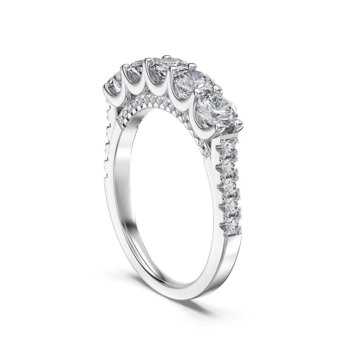 Flydeer Wedding Band Engagement Ring for Women Five Stone with Side Stones Round Cut 925 Sterling Silver 5A Cubic Zirconia Anniversary Ring for Her Size 5-9