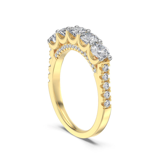 Flydeer Wedding Band Engagement Ring for Women Five Stone with Side Stones Round Cut 925 Sterling Silver 5A Cubic Zirconia Anniversary Ring for Her Size 5-9