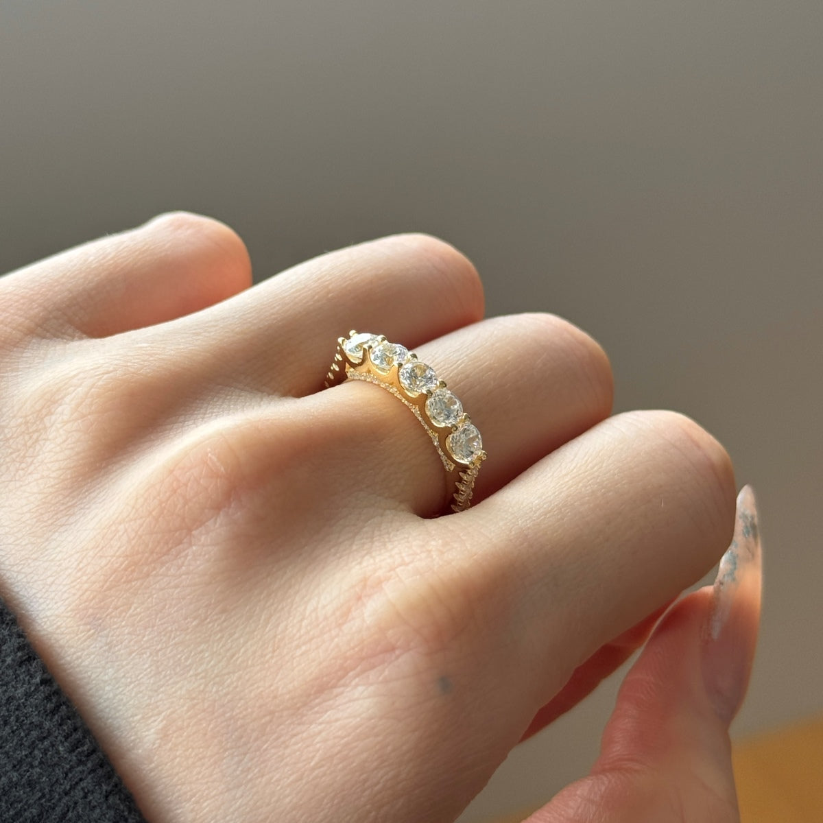 Flydeer Wedding Band Engagement Ring for Women Five Stone with Side Stones Round Cut 925 Sterling Silver 5A Cubic Zirconia Anniversary Ring for Her Size 5-9