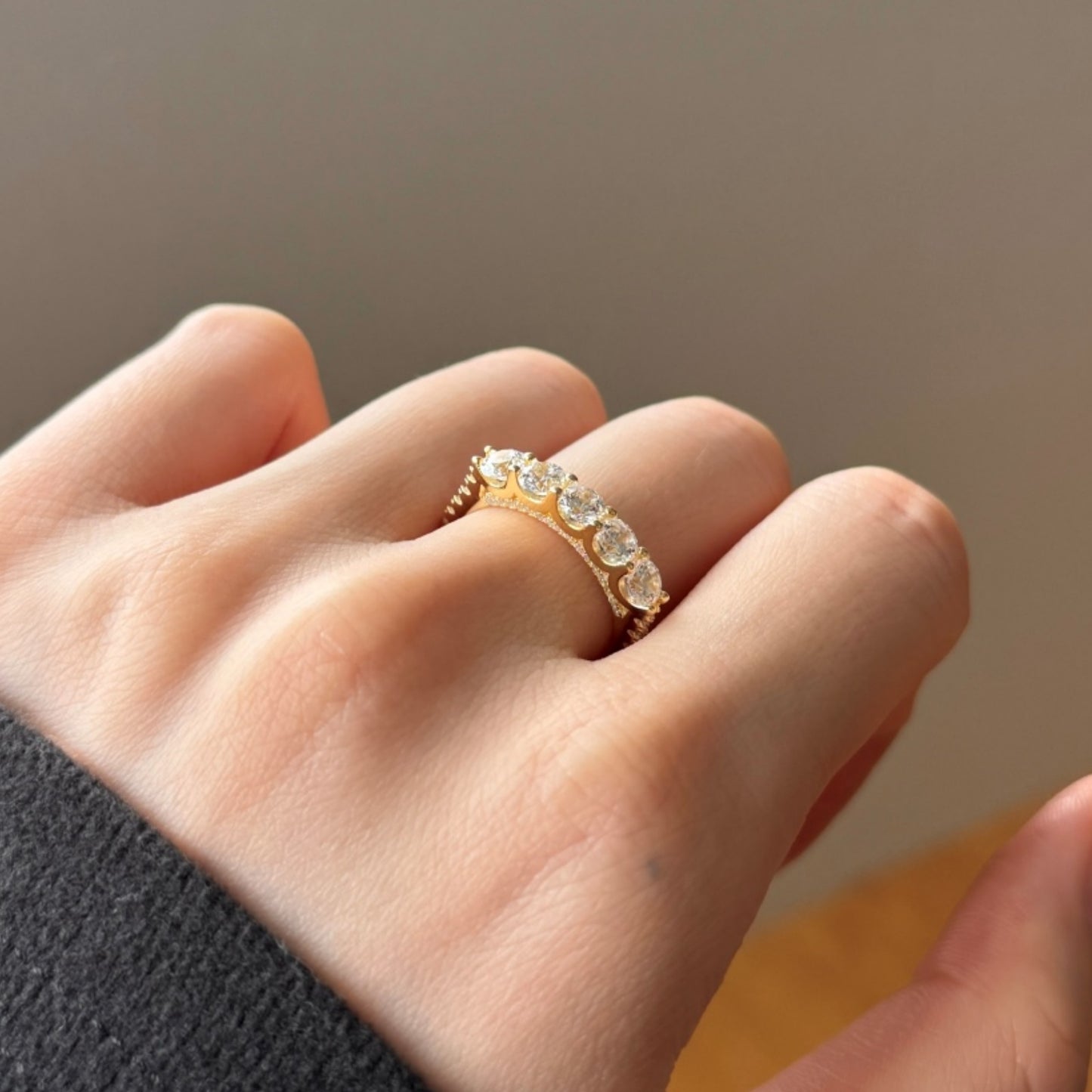 Flydeer Wedding Band Engagement Ring for Women Five Stone with Side Stones Round Cut 925 Sterling Silver 5A Cubic Zirconia Anniversary Ring for Her Size 5-9