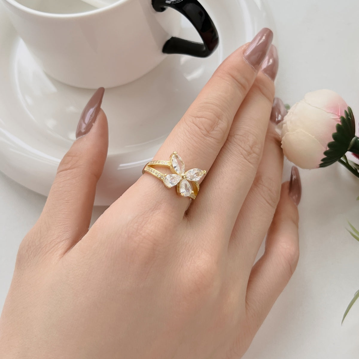 Flydeer 0.5CT Pear and Marquise-Cut Butterfly Shaped Eternity Ring DY120713-S-W-WH