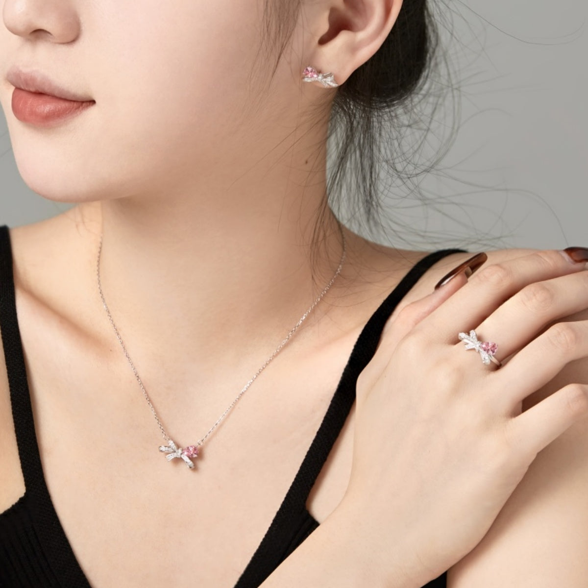 Flydeer 0.5CT Pear Cut Bow-Knot Engagement Promise Ring DY120926-S-W-WH