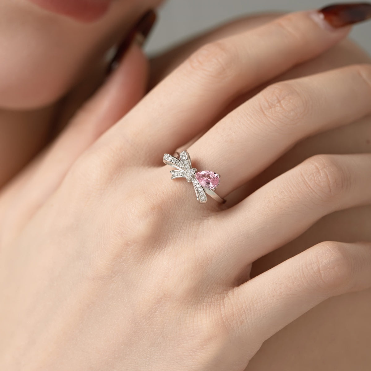 Flydeer 0.5CT Pear Cut Bow-Knot Engagement Promise Ring DY120926-S-W-WH