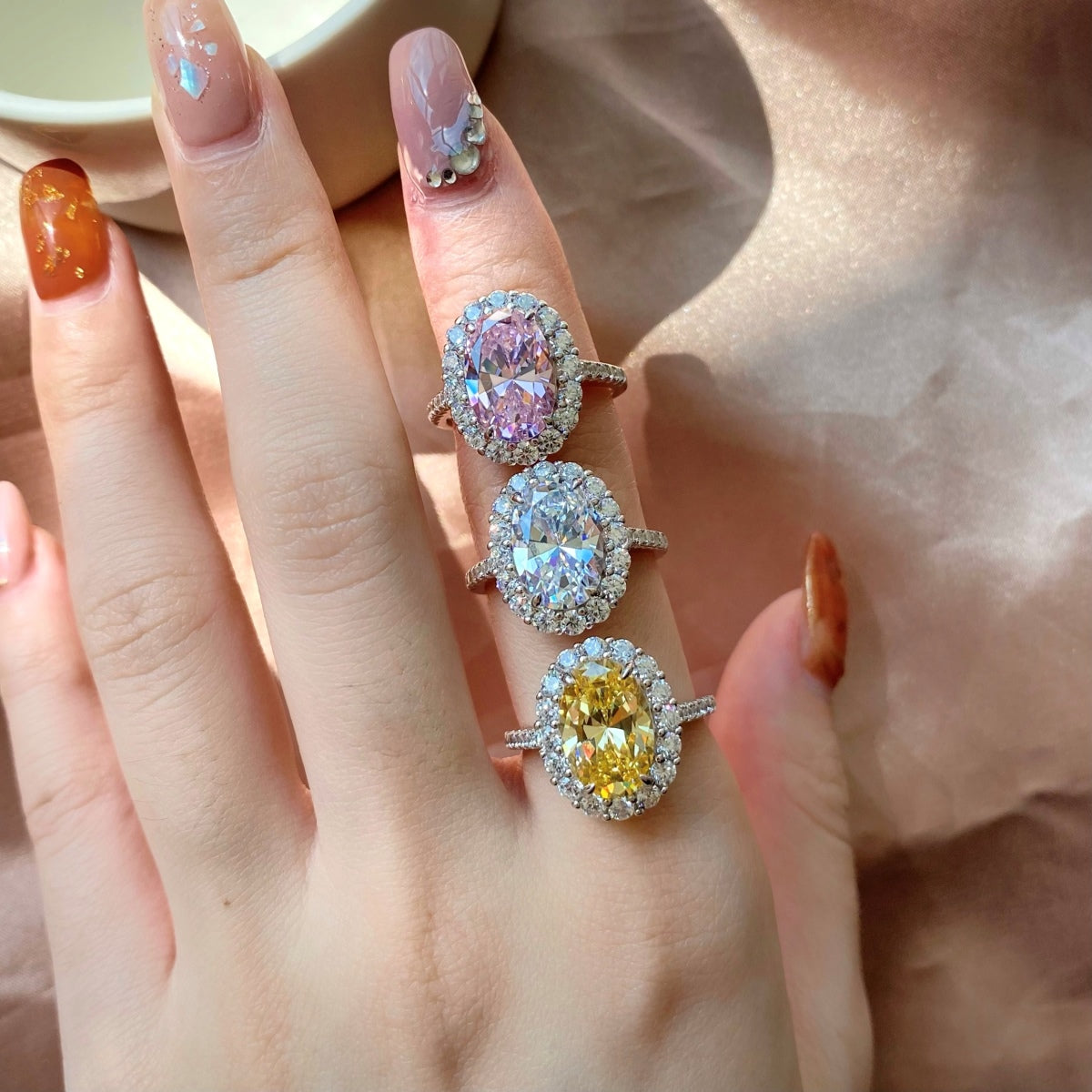 Flydeer Halo 3CT Oval Engagement Ring Wedding Ring DY120168-S-W-WH