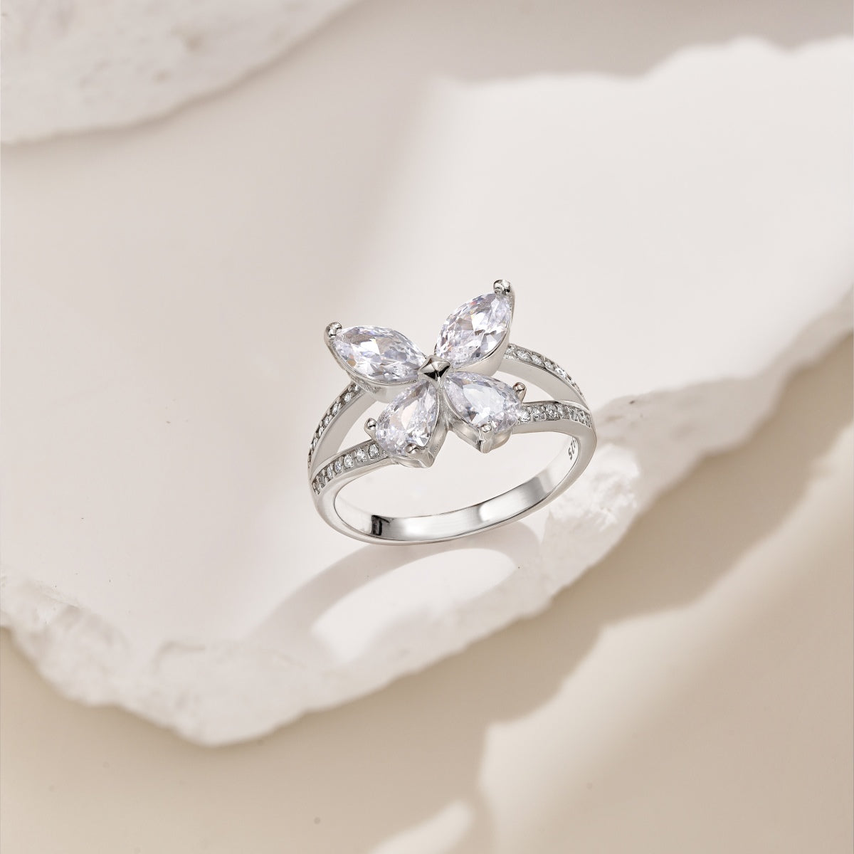 Flydeer 0.5CT Pear and Marquise-Cut Butterfly Shaped Eternity Ring DY120713-S-W-WH