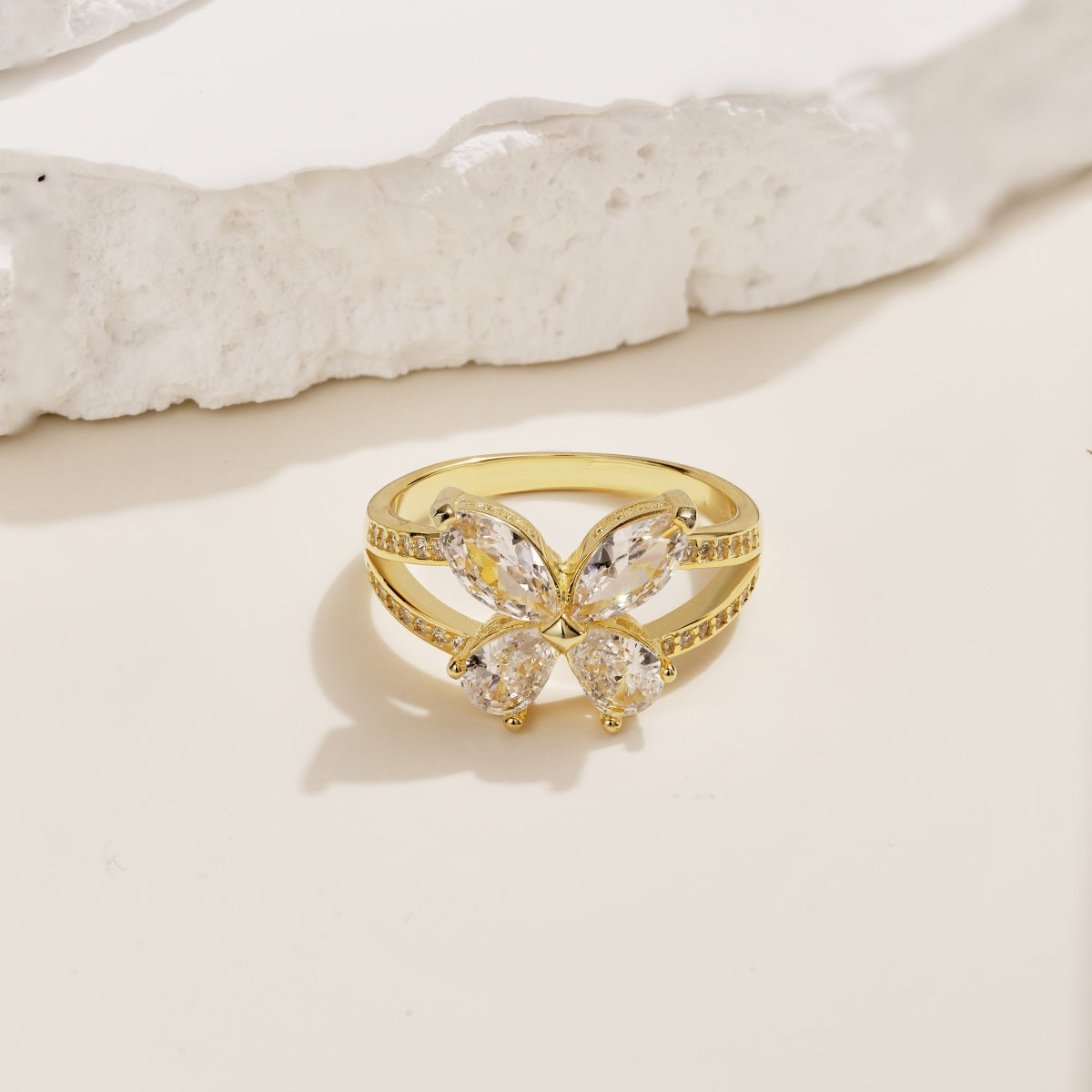 Flydeer 0.5CT Pear and Marquise-Cut Butterfly Shaped Eternity Ring DY120713-S-W-WH