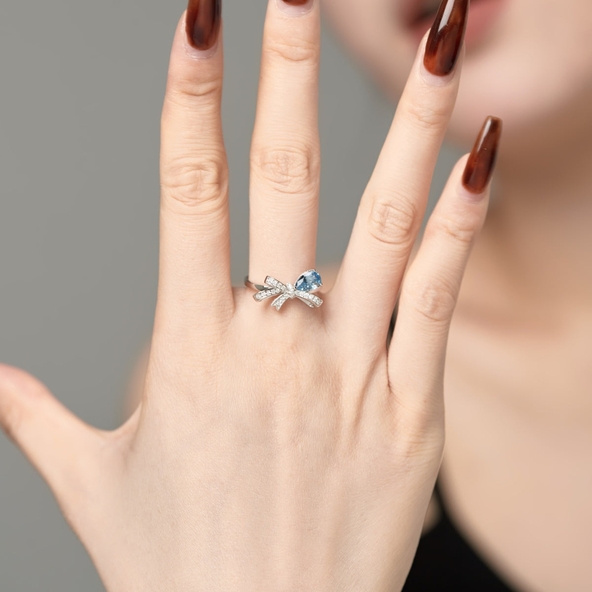 Flydeer 0.5CT Pear Cut Bow-Knot Engagement Promise Ring DY120926-S-W-WH