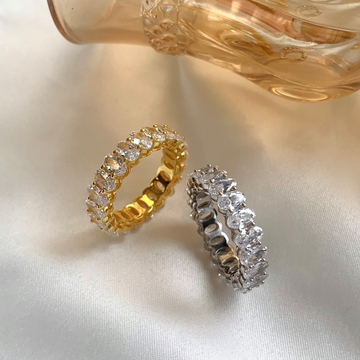 Flydeer Full Rows Oval Cut Stackable Wedding Ring NE120338-S-W-WH