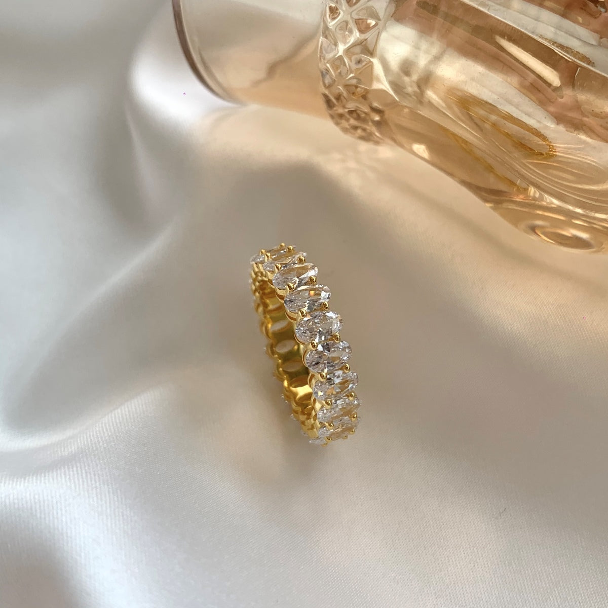 Flydeer Full Rows Oval Cut Stackable Wedding Ring NE120338-S-W-WH