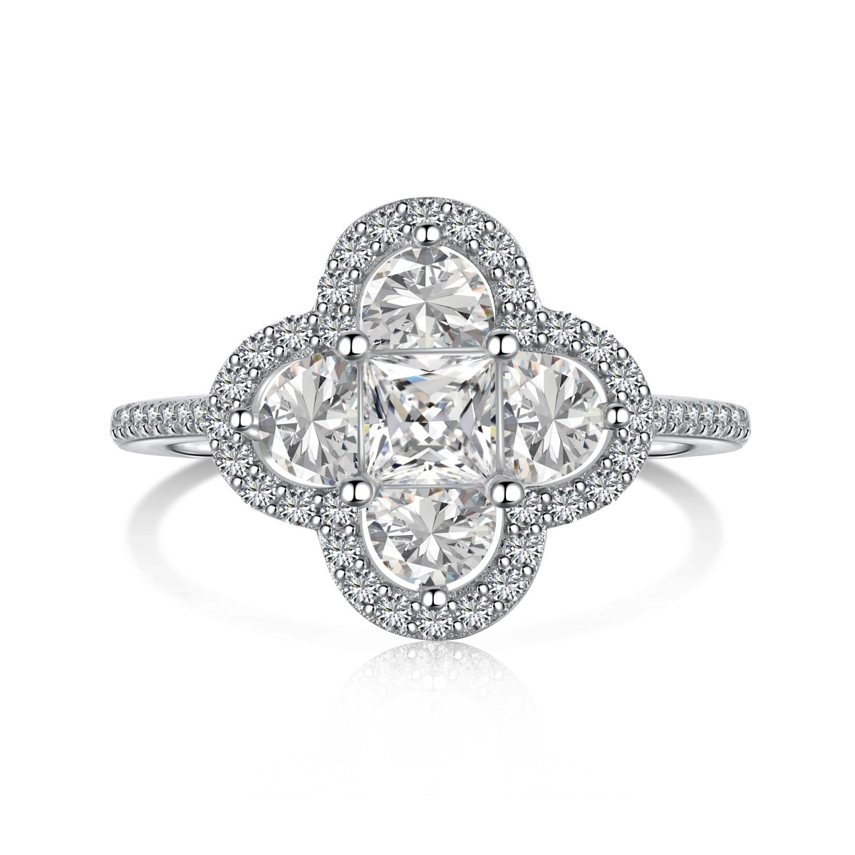 Flydeer Four Leaf Clover Engagement Ring for Women DY120712-S-W-WH