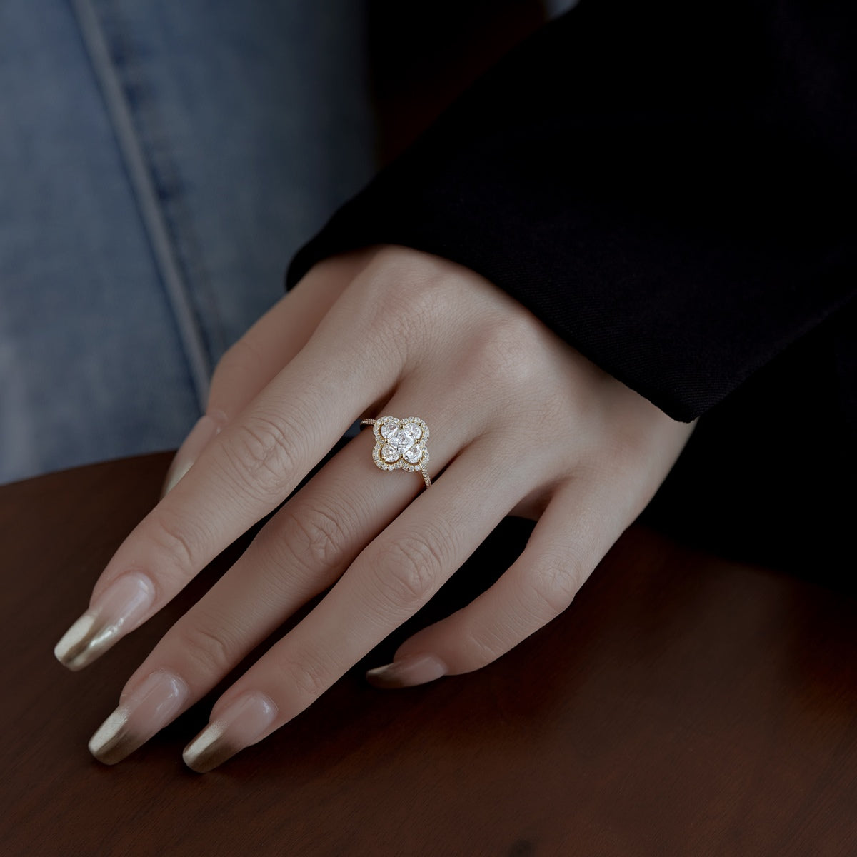 Flydeer Four Leaf Clover Engagement Ring for Women DY120712-S-W-WH