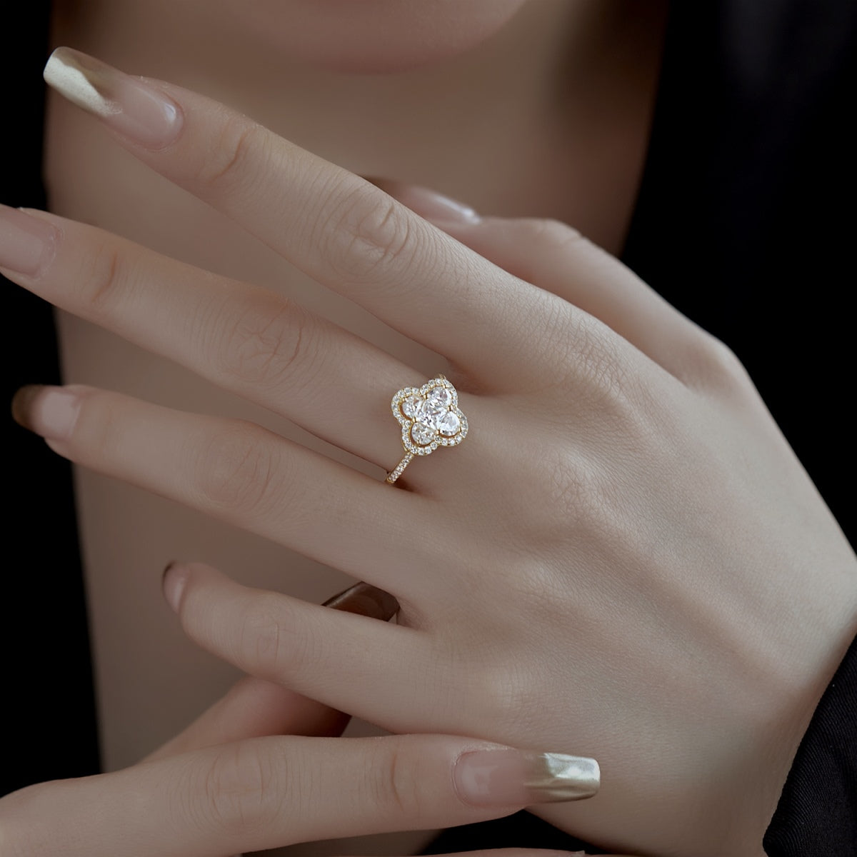 Flydeer Four Leaf Clover Engagement Ring for Women DY120712-S-W-WH