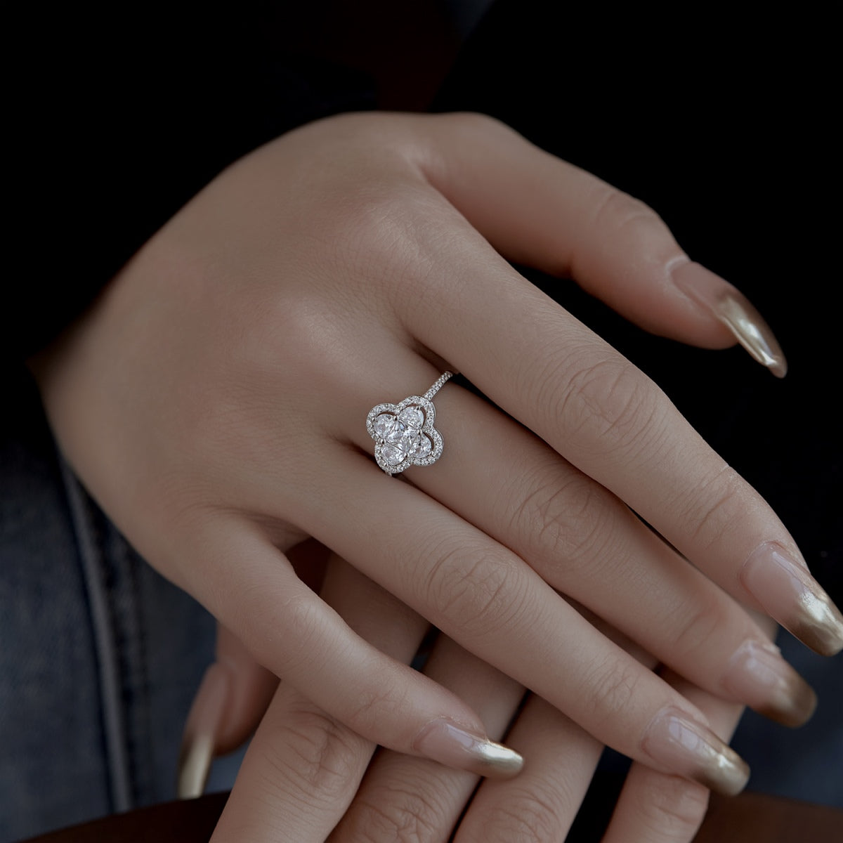 Flydeer Four Leaf Clover Engagement Ring for Women DY120712-S-W-WH