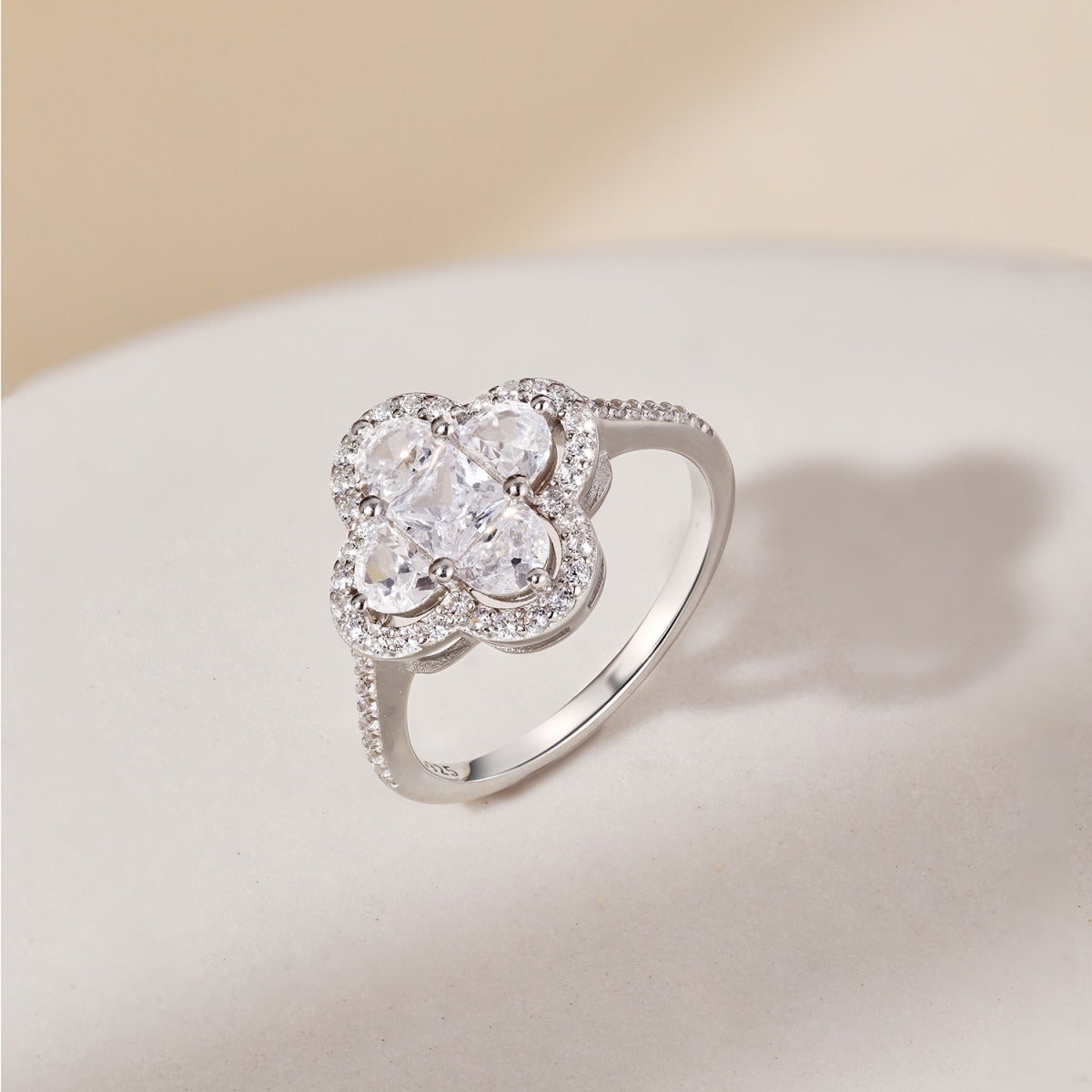 Flydeer Four Leaf Clover Engagement Ring for Women DY120712-S-W-WH