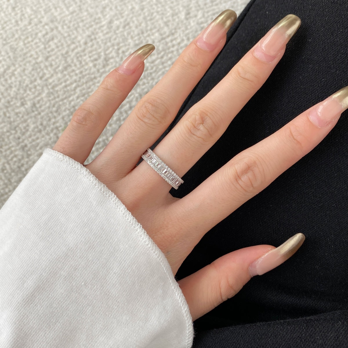 Flydeer Wedding Band for Women Baguette 925 Sterling Silver 5A Cubic Zirconia Eternity Wedding Anniversary Band for Her Size 5-9