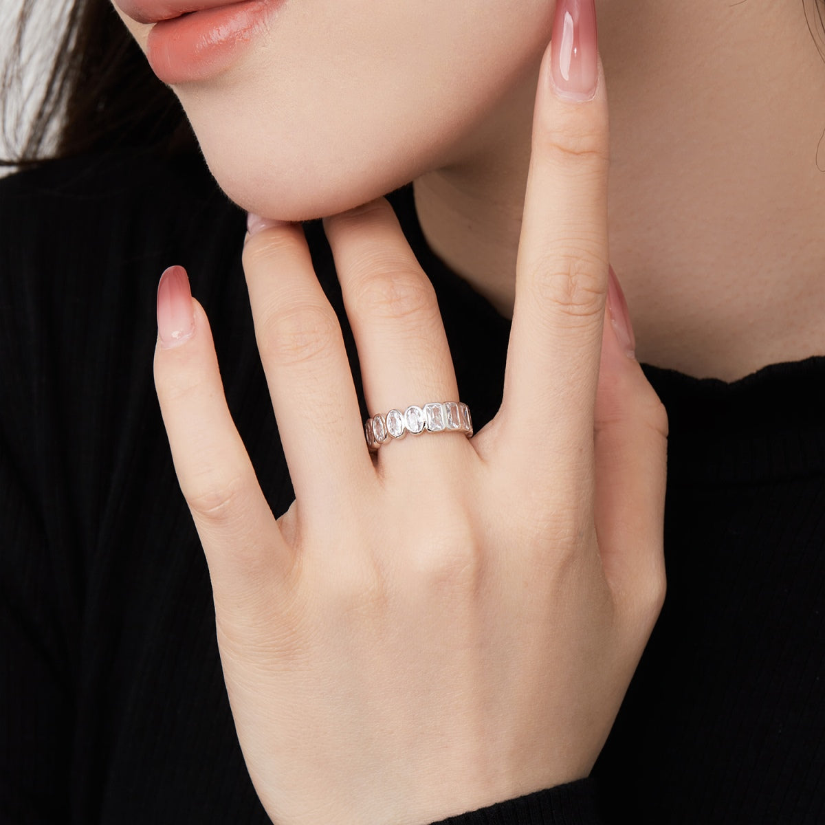Flydeer Wedding Band for Women 925 Silver Eternity Band Ring DY120773-S-W-WH
