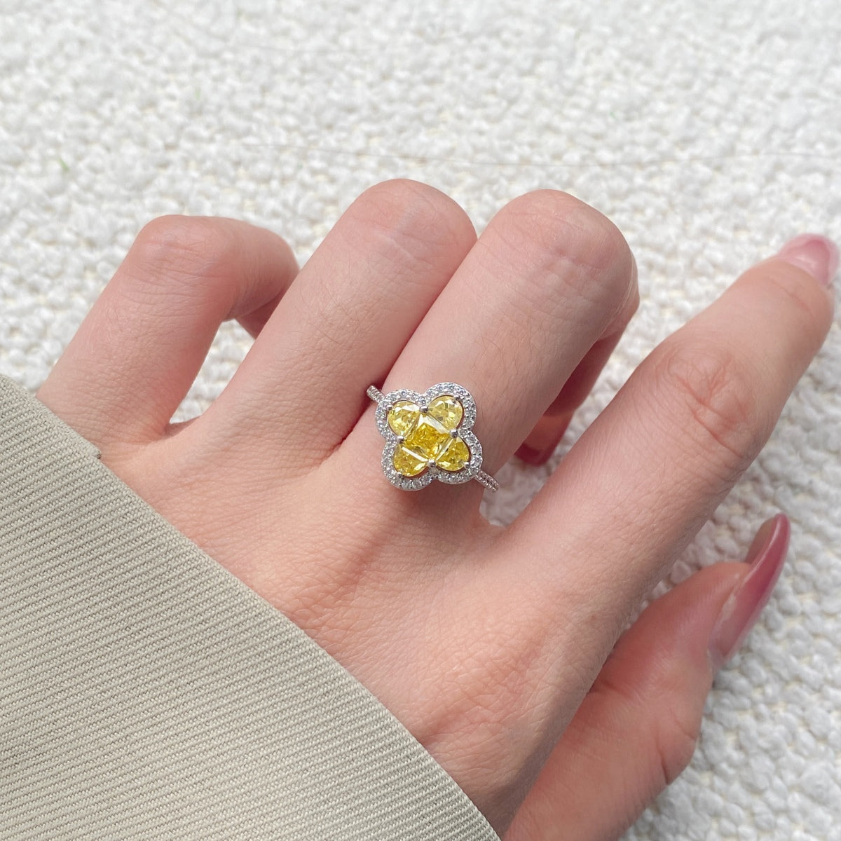 Flydeer Four Leaf Clover Engagement Ring for Women DY120712-S-W-WH