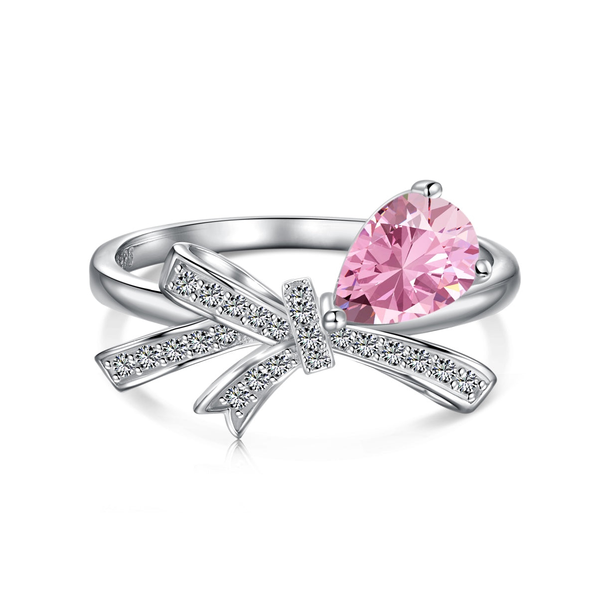 Flydeer 0.5CT Pear Cut Bow-Knot Engagement Promise Ring DY120926-S-W-WH