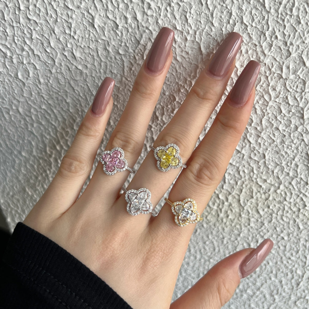 Flydeer Four Leaf Clover Engagement Ring for Women DY120712-S-W-WH
