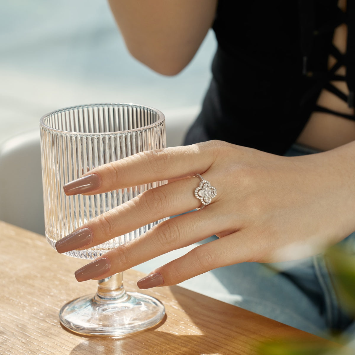 Flydeer Four Leaf Clover Engagement Ring for Women DY120712-S-W-WH