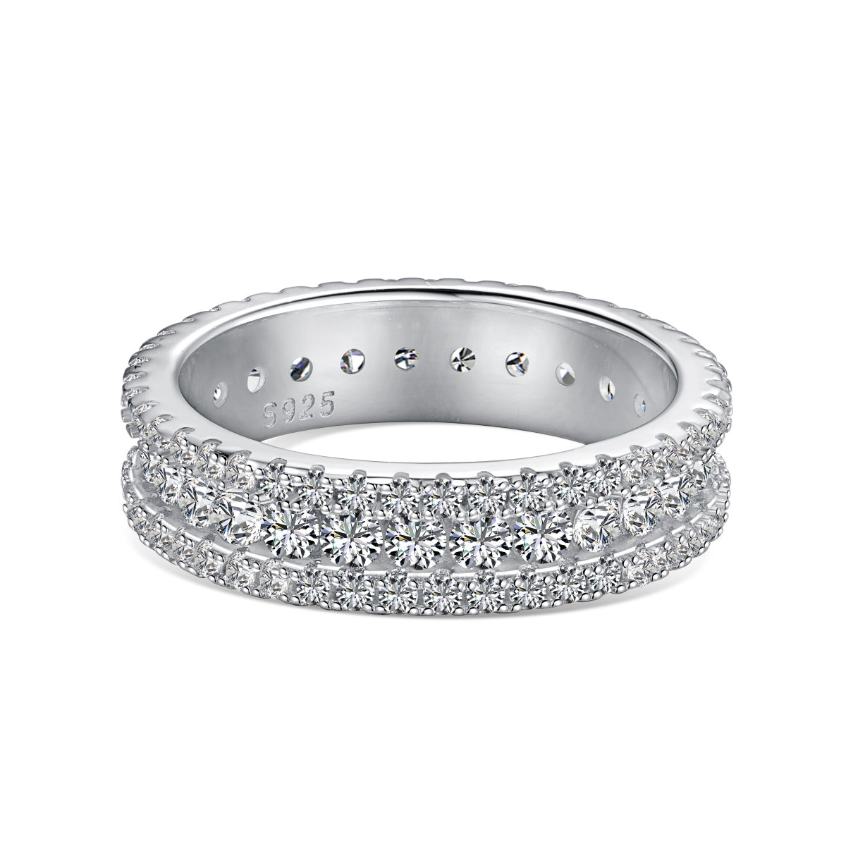 Flydeer Wedding Band for Women Round 925 Sterling Silver 5A Cubic Zirconia Eternity Engagement Rings for Women Size 6-9