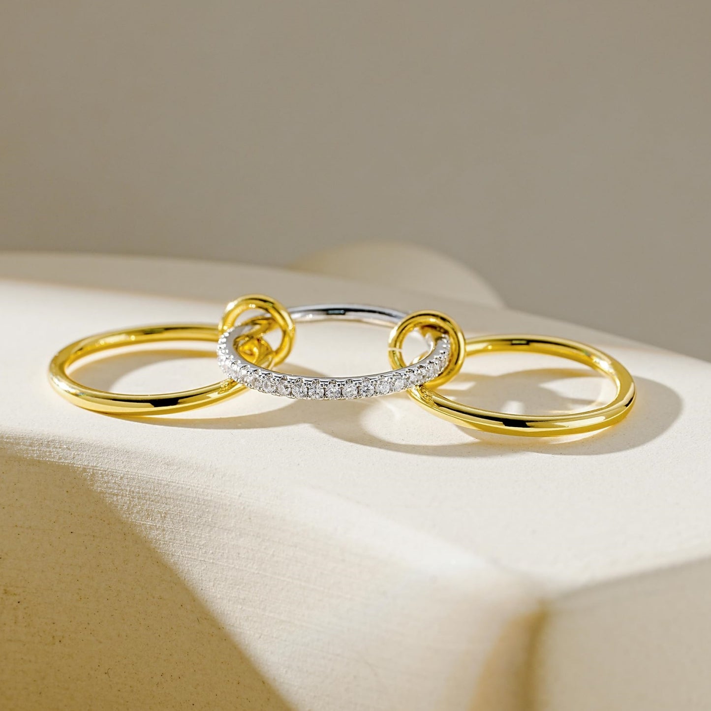 Flydeer Fashion Elegant Stackable Rings for Women 925 sterling silver with 5A Cubic Zirconia Interlocking 3-Band Stacked Ring Statement Multi Ring Stacking Jewelry for Her Size 6-9