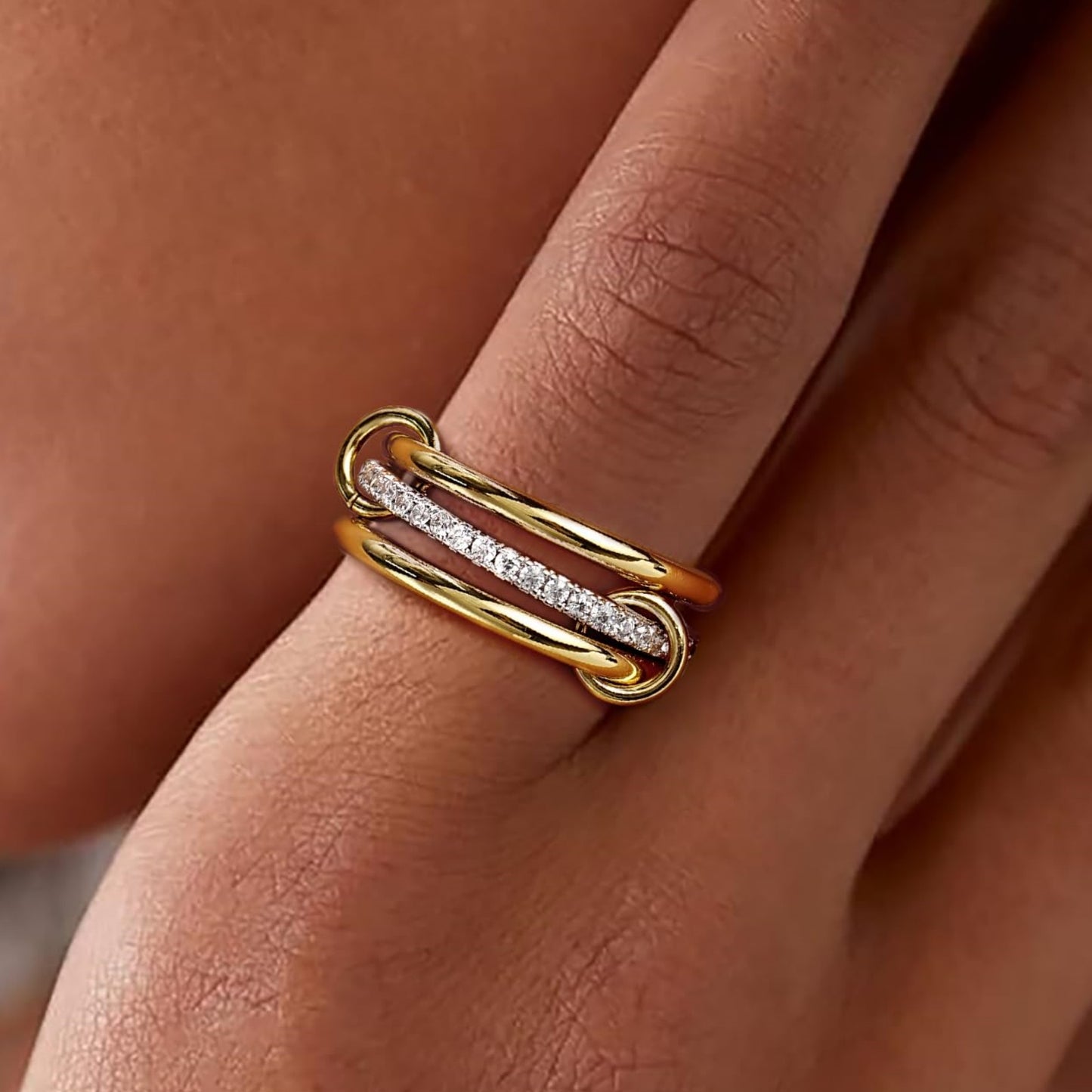 Flydeer Fashion Elegant Stackable Rings for Women 925 sterling silver with 5A Cubic Zirconia Interlocking 3-Band Stacked Ring Statement Multi Ring Stacking Jewelry for Her Size 6-9
