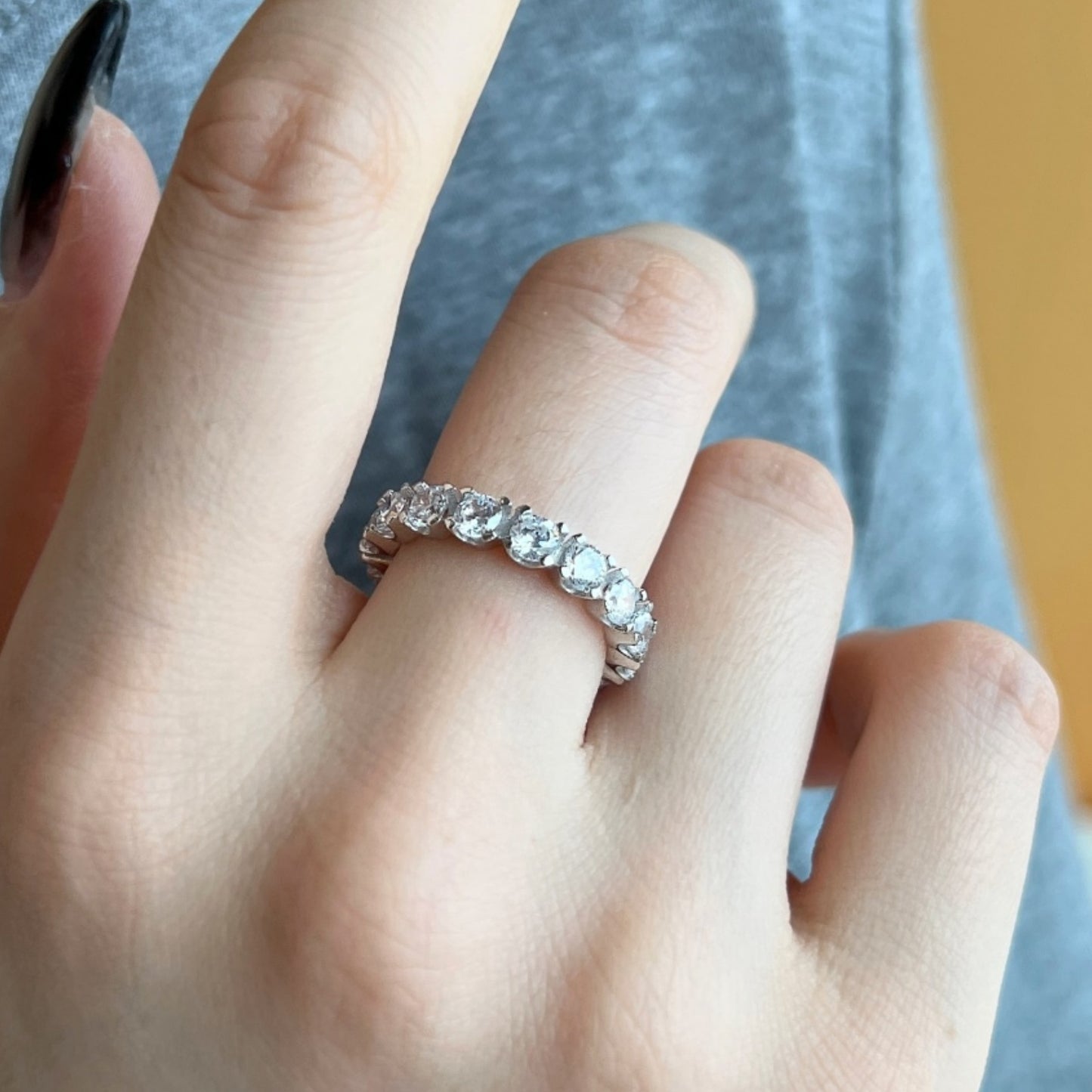 Flydeer Engagement Wedding Rings for Women 925 Sterling Silver 5A CZ Wedding Band for Her Round Cut Eternity Row Stackable Ring Size 5-9