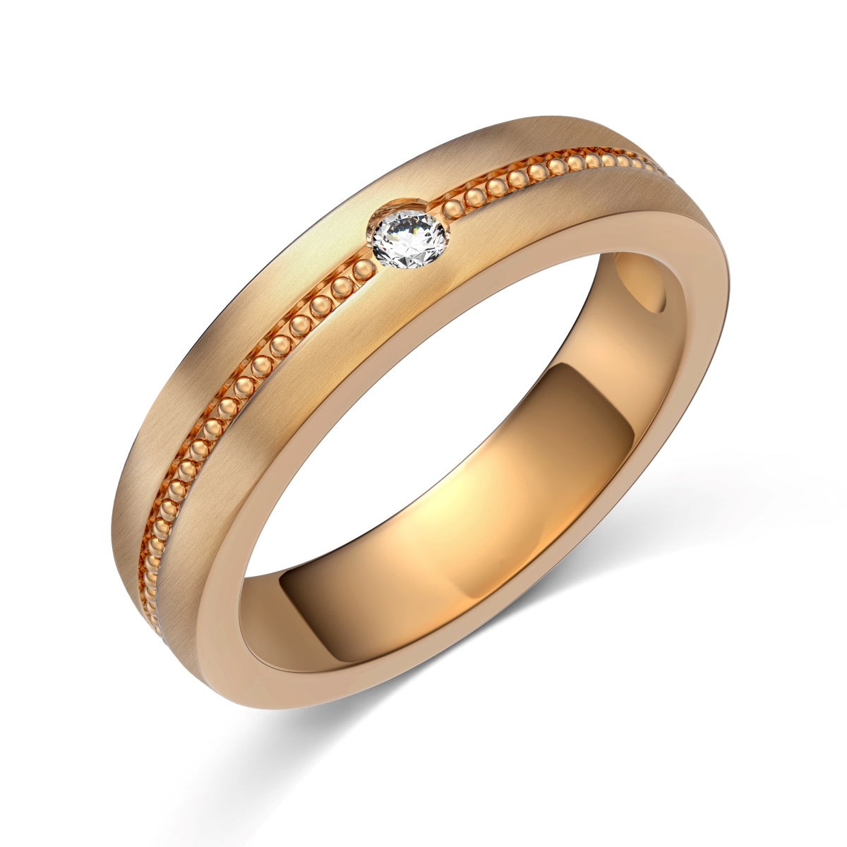 Flydeer Wedding Matching Couple's Band for Men - Solitaire Zirconia with Beaded Around, 925 Sterling Silver Matte-Brushed Finish Lover Ring for His Silver Size 7-12