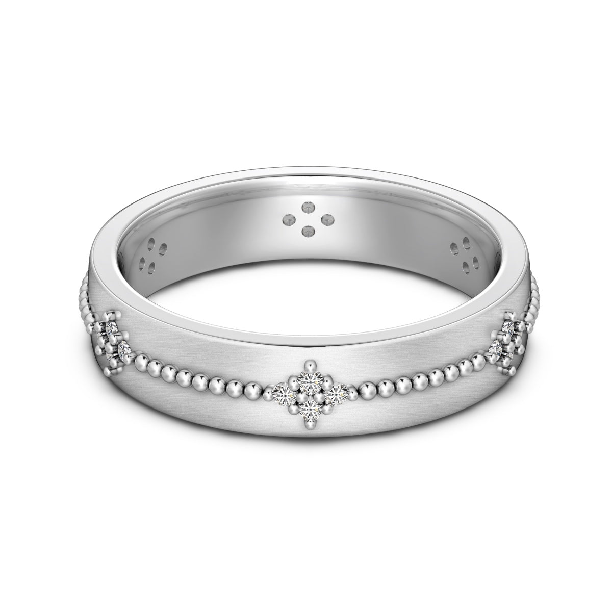 Flydeer Wedding Matching Couple Rings for Women - 925 Sterling Silver Zirconia Flower Design & Beaded Matte-Brushed Finish Lover Ring for Her Silver Size 5-8