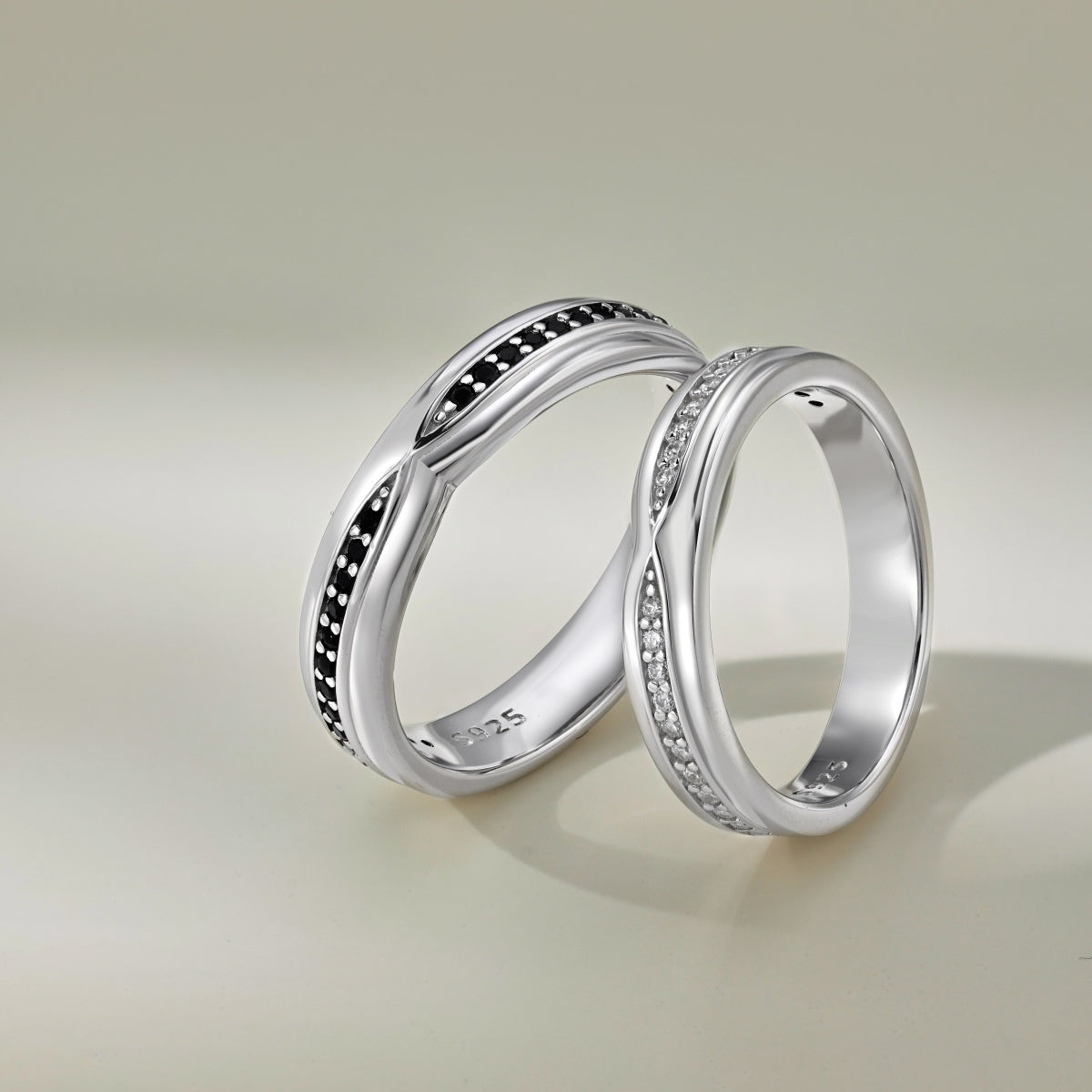 Flydeer Wedding Matching Ring for Men - Pave Black Zirconia with 925 Sterling Silver Groom Lovers Couple Rings for His Silver Size 7-12