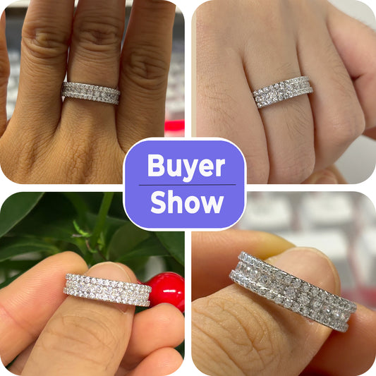 Flydeer Wedding Band for Women Round 925 Sterling Silver 5A Cubic Zirconia Eternity Engagement Rings for Women Size 6-9