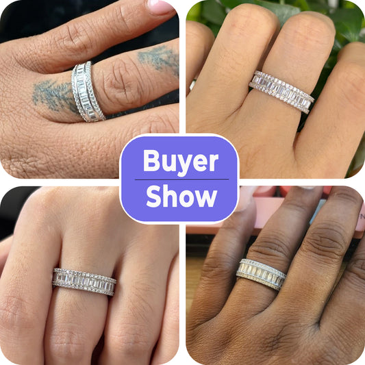 Flydeer Wedding Band for Women Baguette 925 Sterling Silver 5A Cubic Zirconia Eternity Wedding Anniversary Band for Her Size 5-9