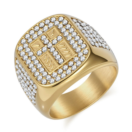 Flydeer Rings for Men Titanium Steel Hip Hop Iced Out Rings Men Rings Cross Rings Bling Religious Jewelry Size 8-12