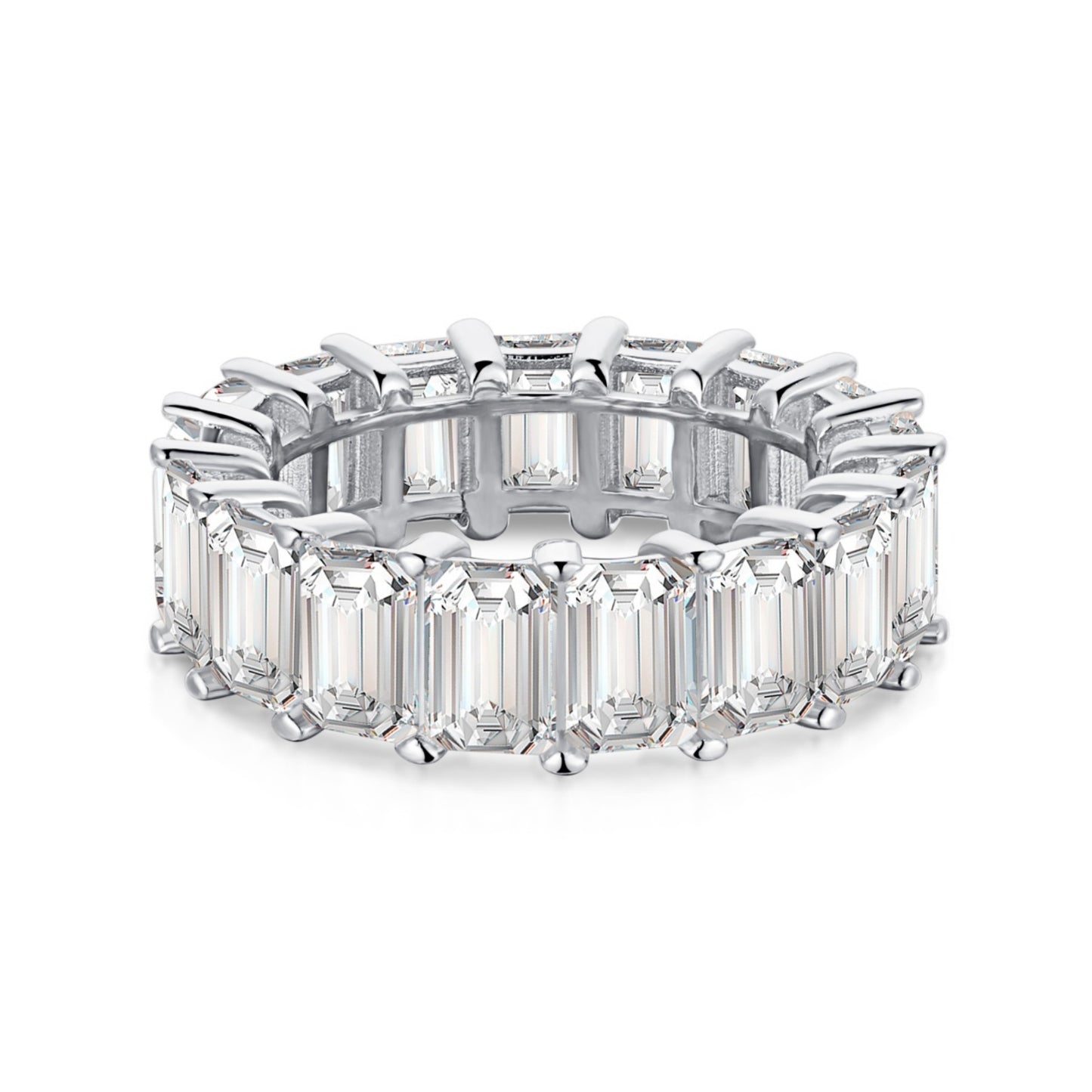 Flydeer Engagement Wedding Rings for Women 925 Sterling Silver 5A CZ Emerald Cut Wedding Band for Women Eternity Rectangle Stacking Ring for Her Size 5-9