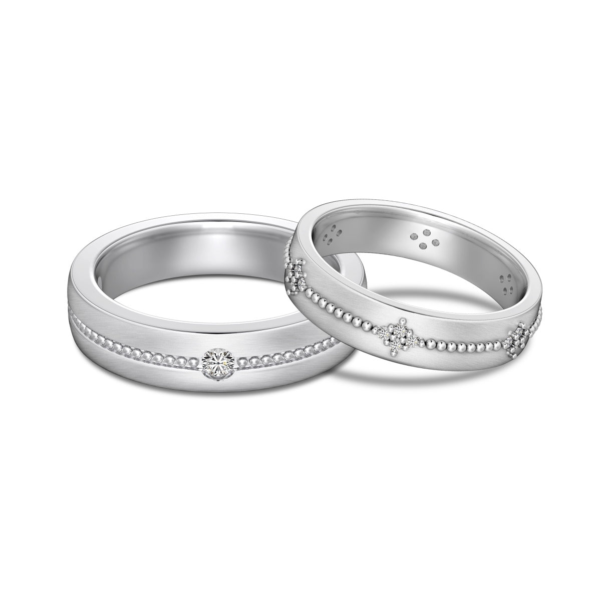 Flydeer Wedding Matching Couple Rings for Women - 925 Sterling Silver Zirconia Flower Design & Beaded Matte-Brushed Finish Lover Ring for Her Silver Size 5-8