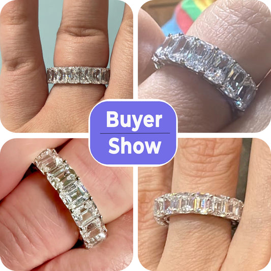 Flydeer Engagement Wedding Rings for Women 925 Sterling Silver 5A CZ Emerald Cut Wedding Band for Women Eternity Rectangle Stacking Ring for Her Size 5-9