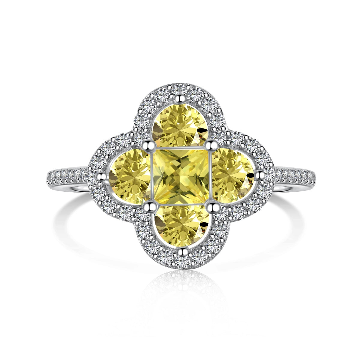 Flydeer  Four Leaf Clover Engagement Ring for Women DY120712-S-W-WH