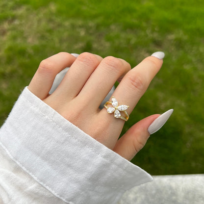 Flydeer 0.5CT Pear and Marquise-Cut Butterfly Shaped Eternity Ring DY120713-S-W-WH