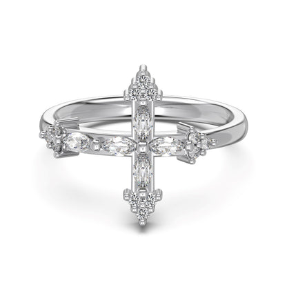 Flydeer Round and Marquise-Cut Religious Cross Statement Eternity Rings DY121232-S-W-WH